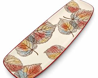 Elongated Ceramic Platter with Autumn Leaves