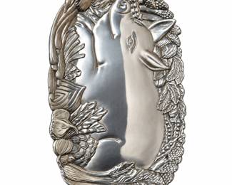 Cast Metal Pig and Vegetable Serving Platter