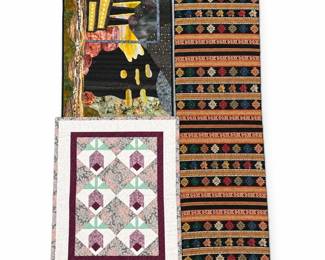 Patchwork Quilted Panels and Fringed Woven Runner