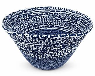 Navy and White Coiled Fabric Basket