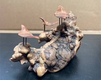 Burl Wood and Pinecone Bird Sculpture (3/5)