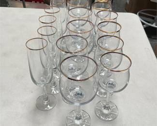 Bohemia Geneve Goblets & Gold-Rimmed Champagne Flutes (2/4)
