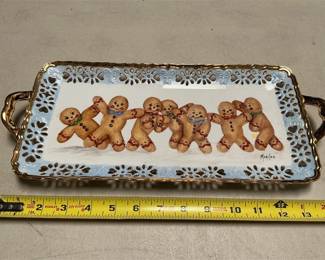 Signed Gingerbread Ceramic Tray with Gilt Pierced Rim (6/6)