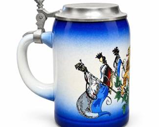 Bavarian Coat of Arms Blue Ceramic Lidded Beer Stein