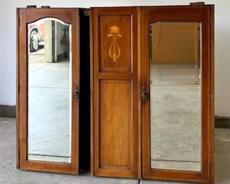 Edwardian-Style Inlaid Mahogany Triple Wardrobe Armoire (3/5)