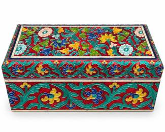 Cloisonné-Style Floral Metal Jewelry Box