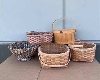 Assorted Wood and Woven Baskets Including Peterboro (2/5)