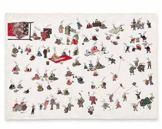 Japanese Edo Chiyogami Rabbit New Year Print