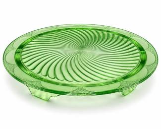Anchor Hocking Spiral Green Footed Cake Plate