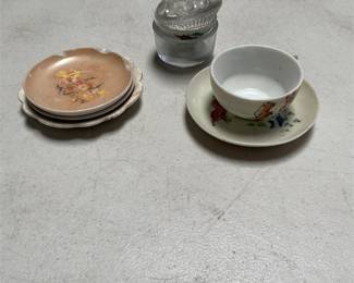 Miniature Ceramic and Glass Dishes with Cat Cup and Saucer (4/5)