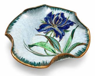 Italian Hand-Painted Blue Floral Pottery Dish