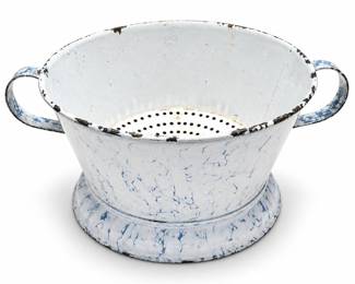 Blue-and-White Enamelware Pedestal Colander