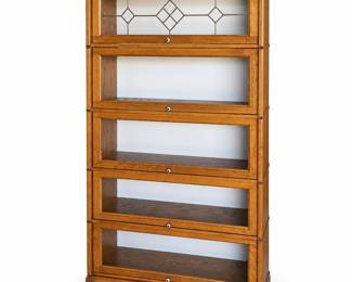 Oak Barrister Bookcase with Leaded Glass