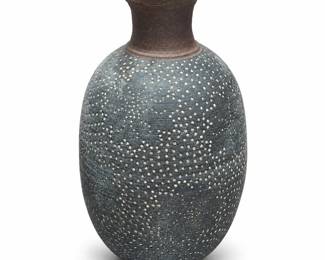 Signed Studio Pottery Vase with Dotted Decoration
