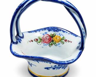 Vestal Alcobaça Hand-Painted Floral Pottery Basket