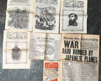 Civil War Newspapers, Pearl Harbor Reprint & WWII Map