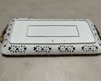 Signed Gingerbread Ceramic Tray with Gilt Pierced Rim (3/6)