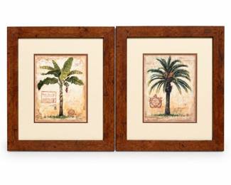 Pair of Chad Barrett Banana and Date Palm Prints, Burl Frames