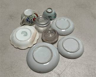 Miniature Ceramic and Glass Dishes with Cat Cup and Saucer (3/5)