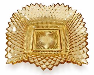 Federal Glass Amber Diamond Pattern Candy Dish