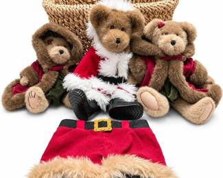 Boyds Santa Bear, Holiday Teddy Bears & Woven Basket