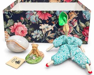 Poupee Millet Art Doll with Floral Box, Egg and Bear Figure