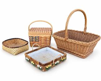 Woven Basket Assortment with Floral Tray