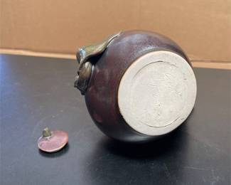 Signed Eggplant-Form Ceramic Teapot with Vine Handle (5/5)