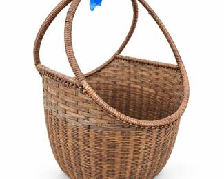 Woven Wicker Basket with Double Hoop Handles