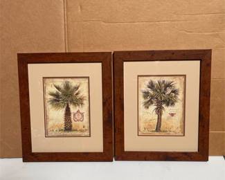 Pair of Chad Barrett Fan and Date Palm Prints, Burl Frames (2/3)