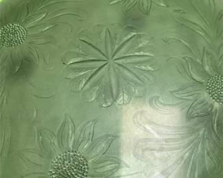 Jeannette Sunflower Green Glass Footed Cake Plate (4/5)