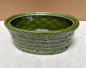 Green Glazed Ceramic Basket-Weave Planter (2/2)
