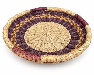 Handwoven Basket Tray with Purple and Yellow Bands