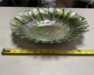 Akcam Iridescent Green Sunflower Glass Bowl (5/5)