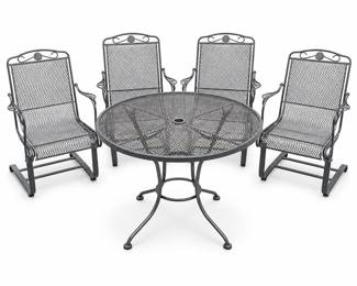 Metal Mesh Patio Table and Four Spring-Base Armchairs
