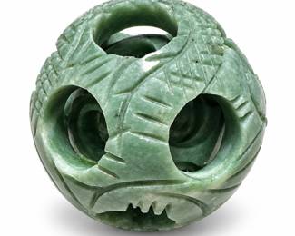 Carved Green Stone Chinese Puzzle Ball