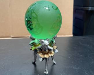Green Glass Orb with Ballerina Frog Stand (2/4)