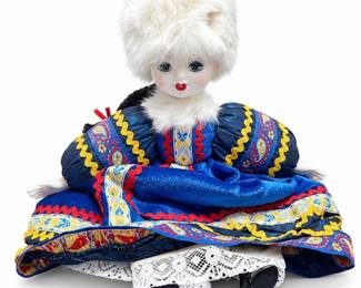 Russian Porcelain Doll in Blue Folk Costume
