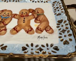 Signed Gingerbread Ceramic Tray with Gilt Pierced Rim (4/6)