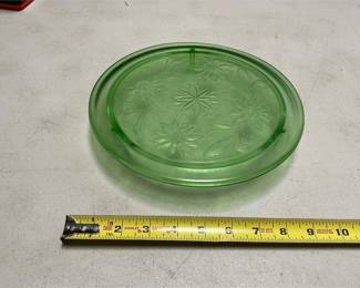 Jeannette Sunflower Green Glass Footed Cake Plate (5/5)