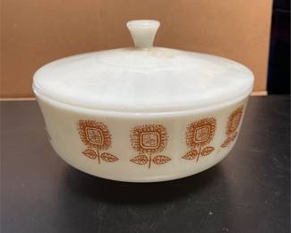 Federal Glass Brown Sunflower Covered Serving Bowl