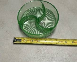 Green Glass Three-Part Divided Relish Dish (5/5)
