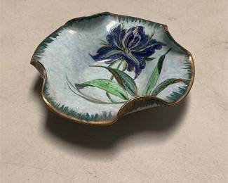 Italian Hand-Painted Blue Floral Pottery Dish (2/6)