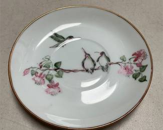 Signed Hand-Painted Hummingbird Porcelain Saucer (5/6)