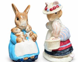 Two Beatrix Potter Rabbit Figurines with Mrs. Rabbit