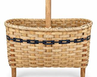 Footed Woven Splint Basket with Blue Accent Band