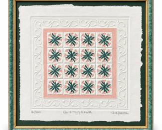Judy Severson “Quilt–Tulip Wreath” Framed Embossed Paper Art
