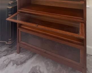 Three-Stack Oak Barrister Bookcase with Lift-Up Glass Doors (3/3)