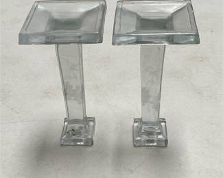 Pair of Floral-Etched Clear Glass Candlesticks (3/5)