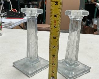 Pair of Floral-Etched Clear Glass Candlesticks (5/5)